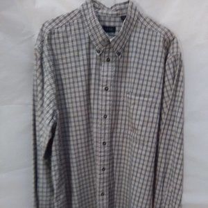 Izod Men's Long Sleeve Button Down Shirt Color Tan/Blue Plaid Size Large
